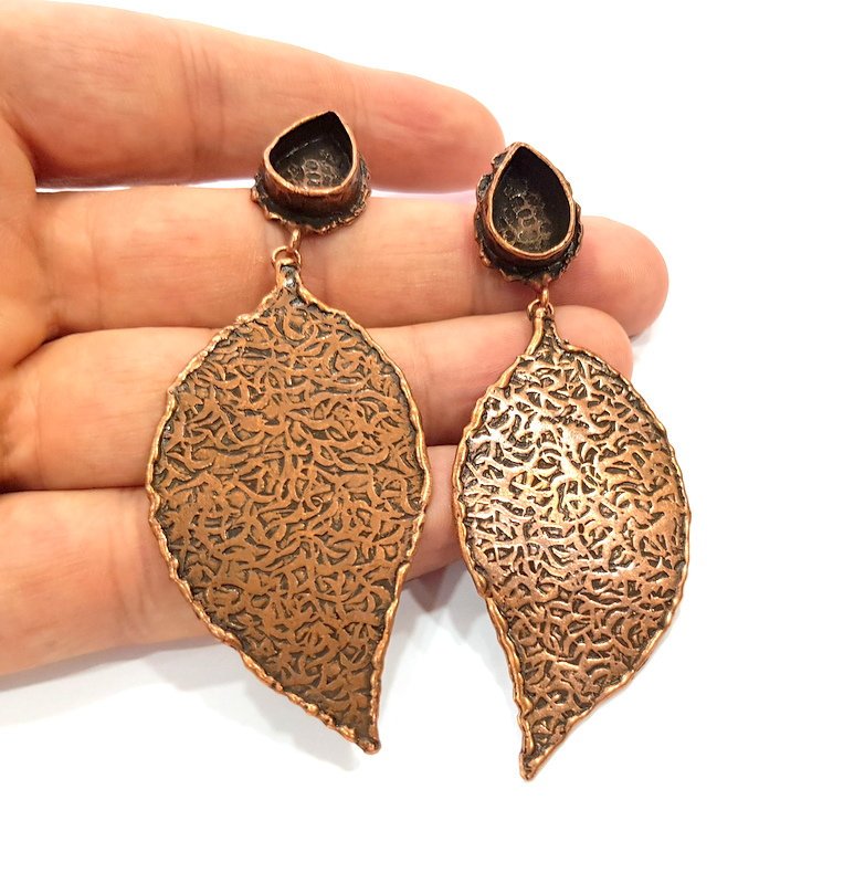 Earring Blank Base Settings Copper Resin Blank Cabochon Base inlay Blank Mountings Antique Copper Plated Brass (14x10mm blank) 1 Set  G14792