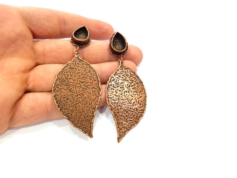 Earring Blank Base Settings Copper Resin Blank Cabochon Base inlay Blank Mountings Antique Copper Plated Brass (14x10mm blank) 1 Set  G14792