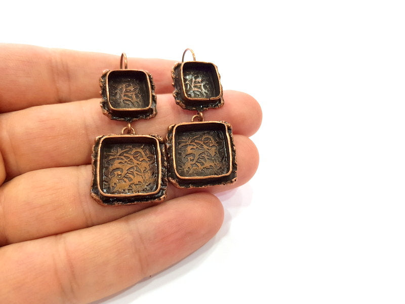 Earring Blank Base Settings Copper Resin Blank Cabochon Base inlay Mountings Antique Copper Plated Brass (10mm+14mm blank) 1 Set G14793