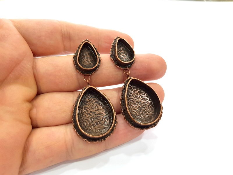 Earring Blank Base Settings Copper Resin Blank Cabochon Base inlay Mountings Antique Copper Plated Brass (14x10+25x18mm blank) 1 Set G14794