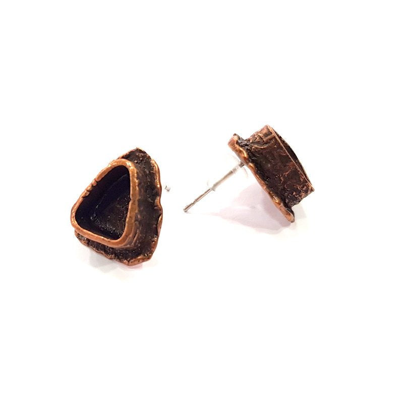 Earring Blank Base Settings Copper Resin Blank Cabochon Base inlay Blank Mountings Antique Copper Plated Brass (9x7mm blank) 1 Set  G14797