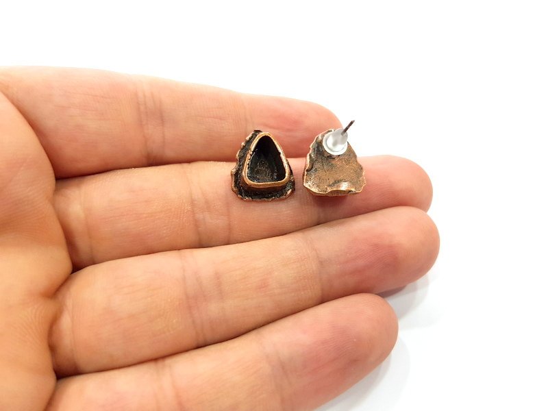 Earring Blank Base Settings Copper Resin Blank Cabochon Base inlay Blank Mountings Antique Copper Plated Brass (9x7mm blank) 1 Set  G14797