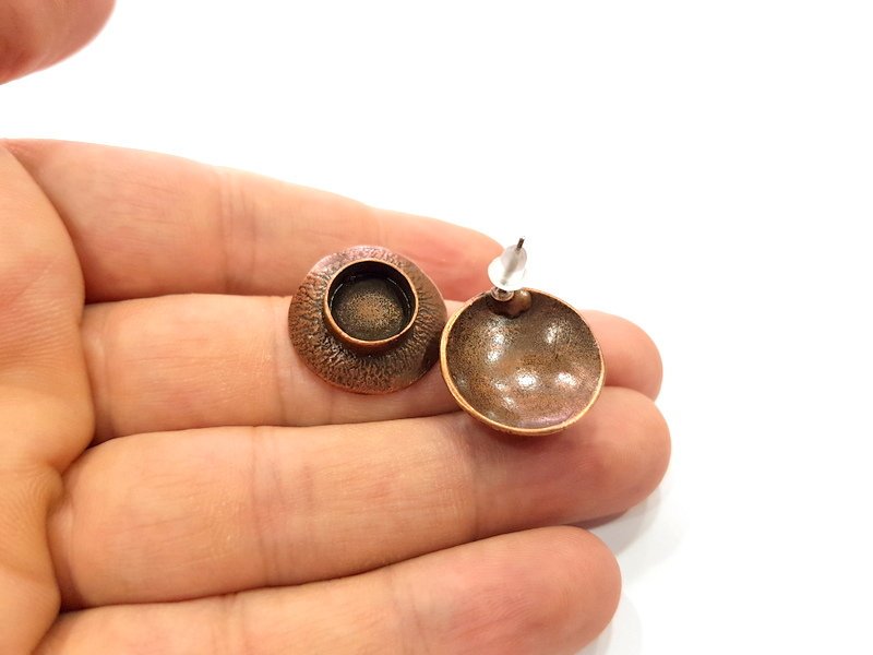 Earring Blank Base Settings Copper Resin Blank Cabochon Base inlay Blank Mountings Antique Copper Plated Brass (10mm blank) 1 Set  G14798