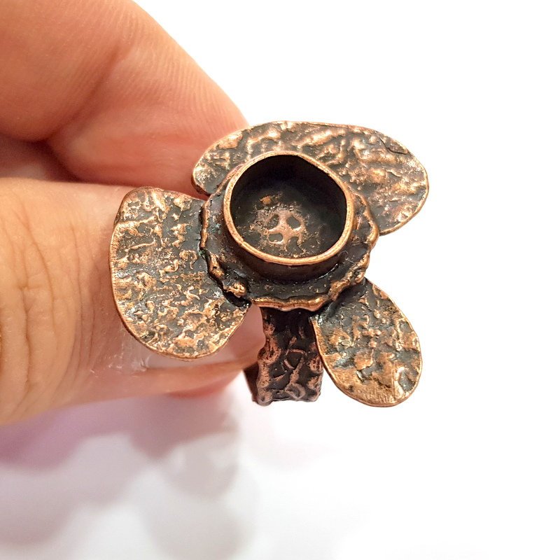 Copper Ring Settings inlay Ring Blank Mosaic Ring Bezel Base Cabochon Mountings ( 10 mm blank) Antique Copper Plated Brass G14800