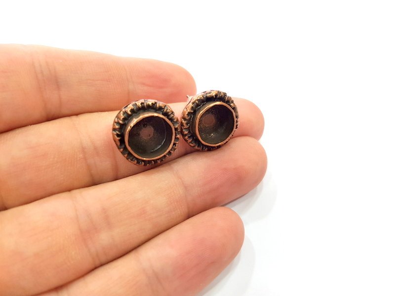 Earring Blank Base Settings Copper Resin Blank Cabochon Base inlay Blank Mountings Antique Copper Plated Brass (10mm blank) 1 Set  G14801