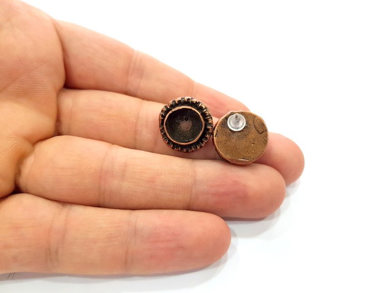 Earring Blank Base Settings Copper Resin Blank Cabochon Base inlay Blank Mountings Antique Copper Plated Brass (10mm blank) 1 Set  G14801
