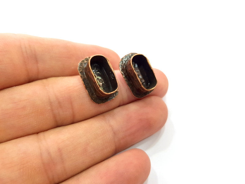Earring Blank Base Settings Copper Resin Blank Cabochon Base inlay Blank Mountings Antique Copper Plated Brass (14x6mm blank) 1 Set  G14802