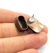 Earring Blank Base Settings Copper Resin Blank Cabochon Base inlay Blank Mountings Antique Copper Plated Brass (14x6mm blank) 1 Set  G14802