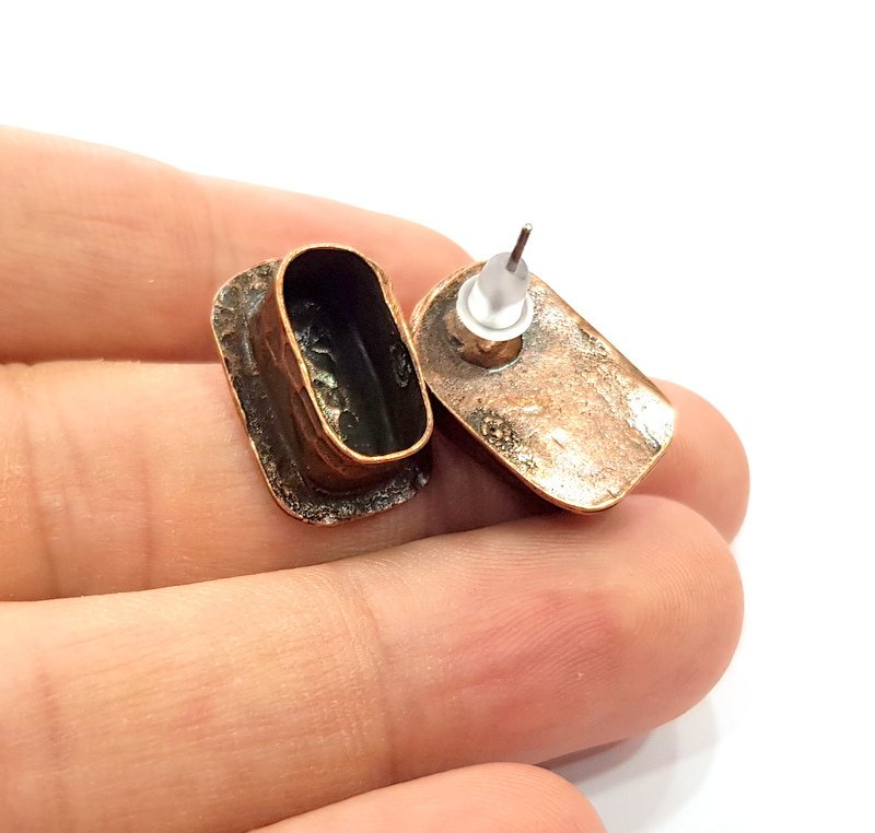 Earring Blank Base Settings Copper Resin Blank Cabochon Base inlay Blank Mountings Antique Copper Plated Brass (14x6mm blank) 1 Set  G14802