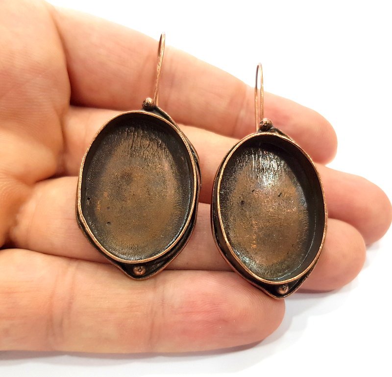 Earring Blank Base Settings Copper Resin Blank Cabochon Base inlay Blank Mountings Antique Copper Plated Brass (30x22mm blank) 1 Set  G14805