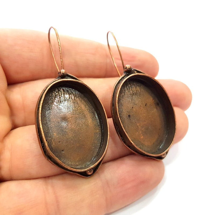 Earring Blank Base Settings Copper Resin Blank Cabochon Base inlay Blank Mountings Antique Copper Plated Brass (30x22mm blank) 1 Set  G14805