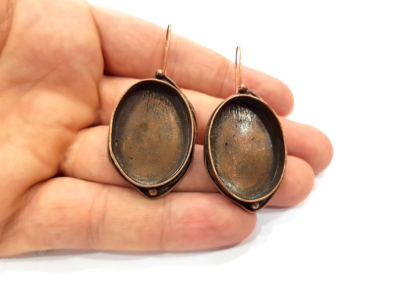 Earring Blank Base Settings Copper Resin Blank Cabochon Base inlay Blank Mountings Antique Copper Plated Brass (30x22mm blank) 1 Set  G14805