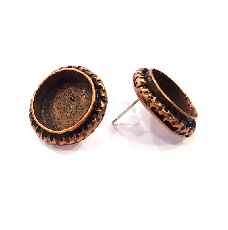 Earring Blank Base Settings Copper Resin Blank Cabochon Base inlay Blank Mountings Antique Copper Plated Brass (16mm blank) 1 Set  G14809