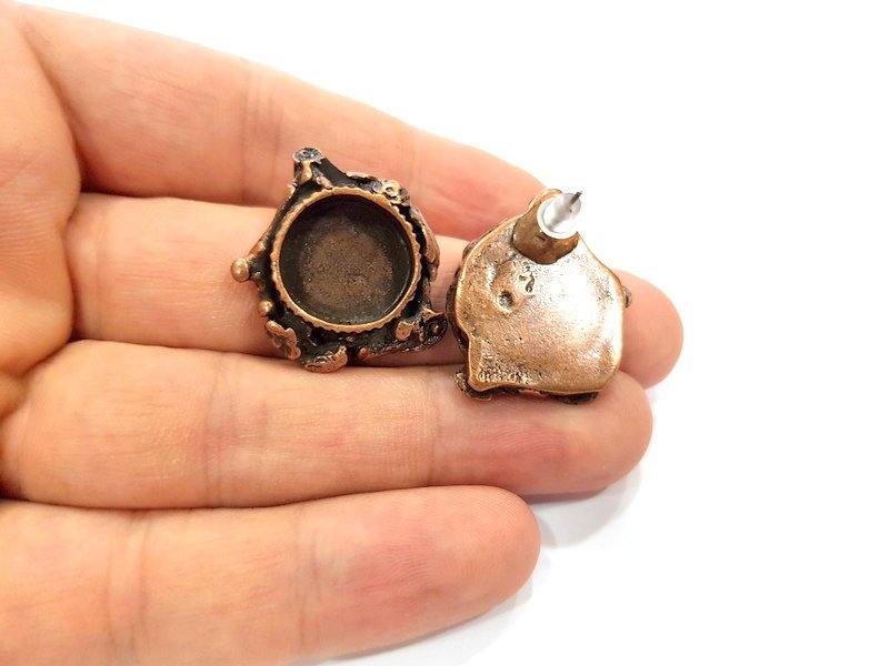 Earring Blank Base Settings Copper Resin Blank Cabochon Base inlay Blank Mountings Antique Copper Plated Brass (16mm blank) 1 Set  G14810