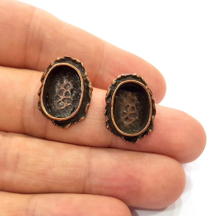 Earring Blank Base Settings Copper Resin Blank Cabochon Base inlay Blank Mountings Antique Copper Plated Brass (14x10mm blank) 1 Set  G14811