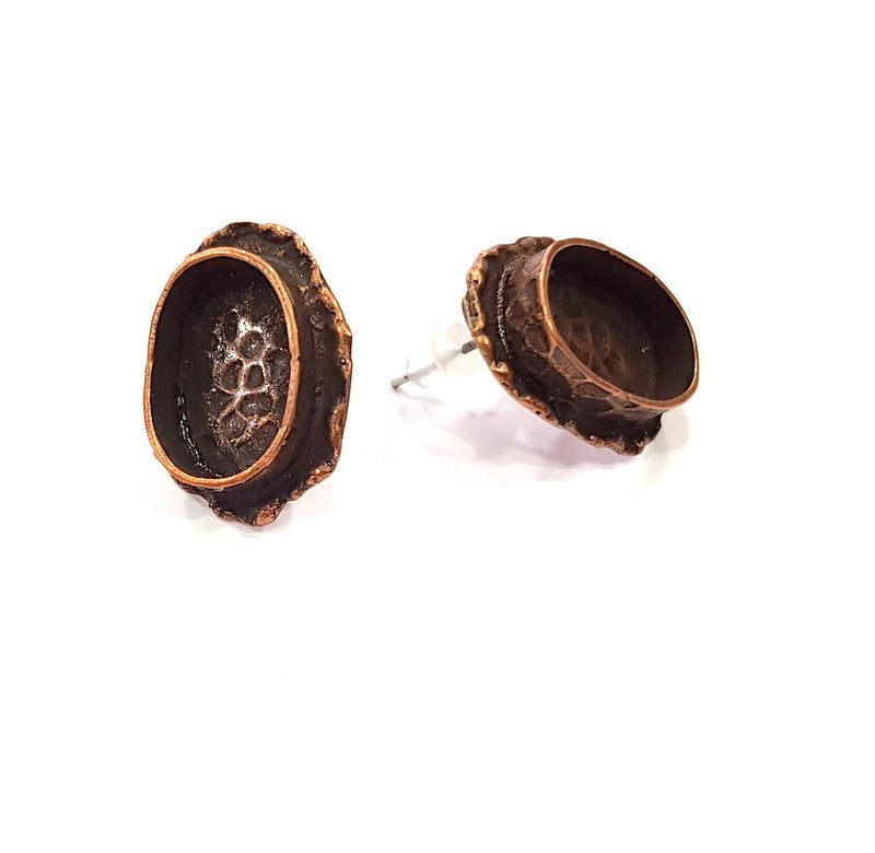 Earring Blank Base Settings Copper Resin Blank Cabochon Base inlay Blank Mountings Antique Copper Plated Brass (14x10mm blank) 1 Set  G14811