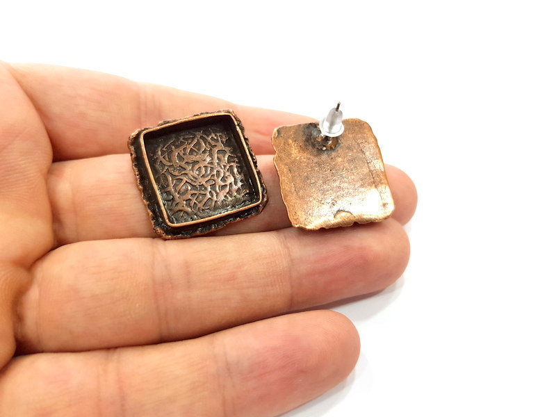Earring Blank Base Settings Copper Resin Blank Cabochon Base inlay Blank Mountings Antique Copper Plated Brass (18mm blank) 1 Set  G14815