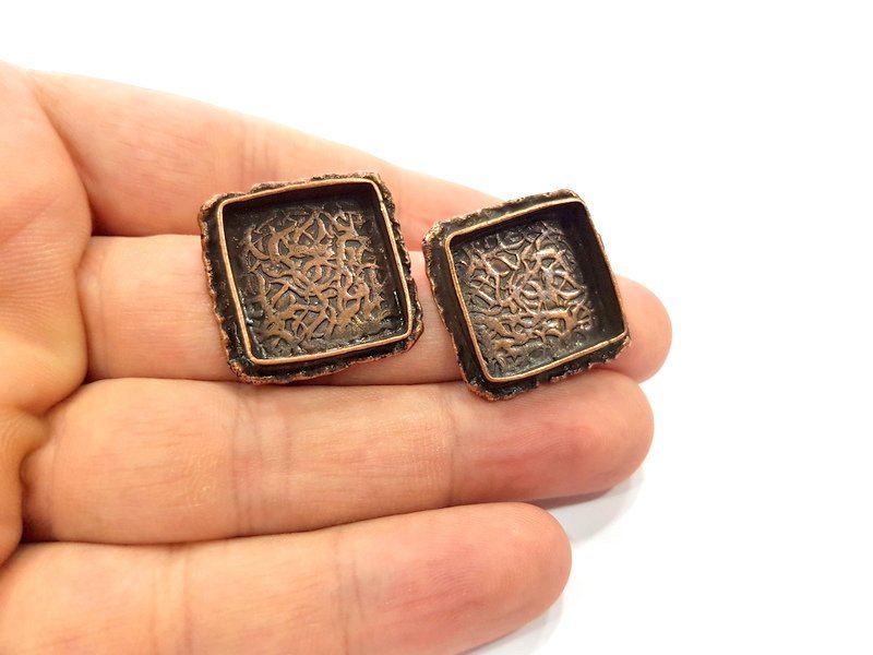 Earring Blank Base Settings Copper Resin Blank Cabochon Base inlay Blank Mountings Antique Copper Plated Brass (18mm blank) 1 Set  G14815
