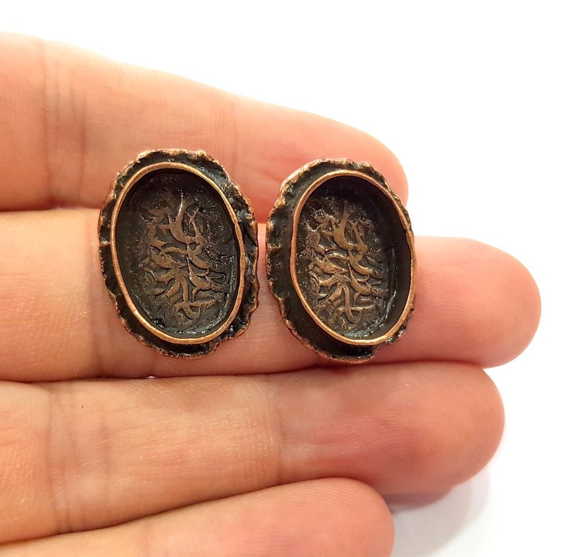 Earring Blank Base Settings Copper Resin Blank Cabochon Base inlay Blank Mountings Antique Copper Plated Brass (18x13mm blank) 1 Set  G14816