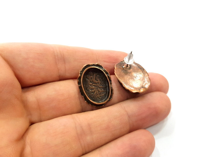 Earring Blank Base Settings Copper Resin Blank Cabochon Base inlay Blank Mountings Antique Copper Plated Brass (18x13mm blank) 1 Set  G14816