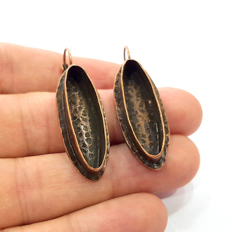 Earring Blank Base Settings Copper Resin Blank Cabochon Base inlay Blank Mountings Antique Copper Plated Brass (30x8mm blank) 1 Set  G14819