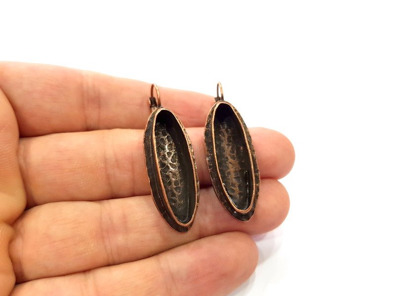 Earring Blank Base Settings Copper Resin Blank Cabochon Base inlay Blank Mountings Antique Copper Plated Brass (30x8mm blank) 1 Set  G14819