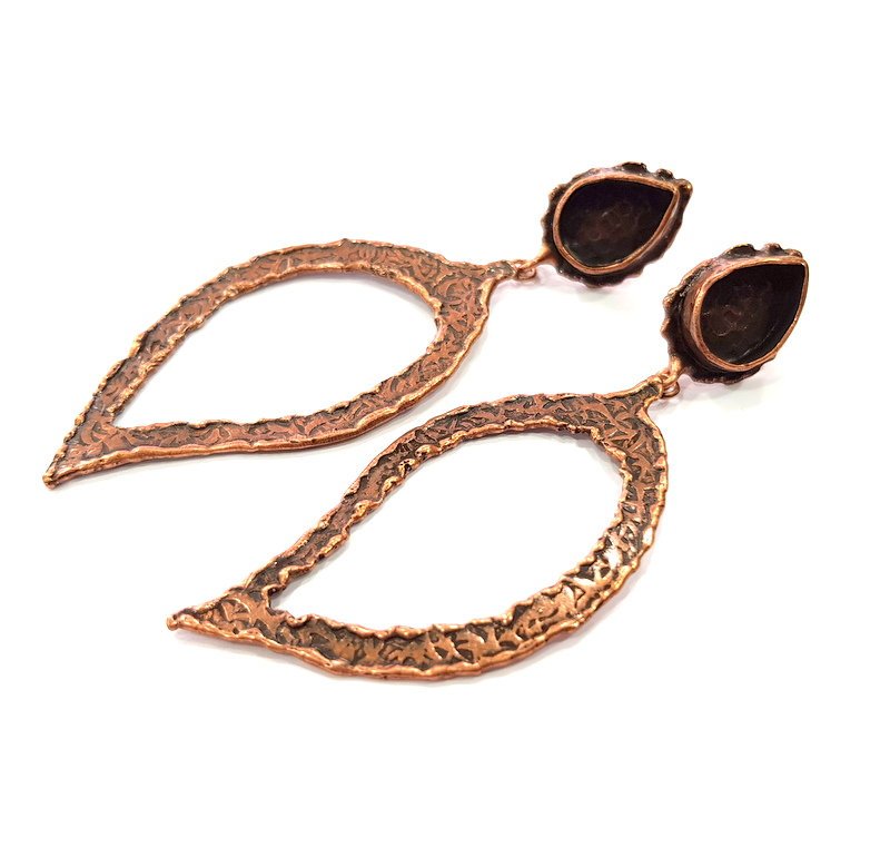 Earring Blank Base Settings Copper Resin Blank Cabochon Base inlay Blank Mountings Antique Copper Plated Brass (14x10mm blank) 1 Set  G14821