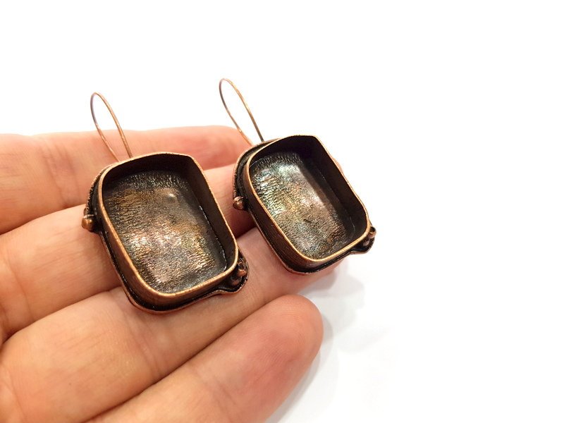 Earring Blank Base Settings Copper Resin Blank Cabochon Base inlay Blank Mountings Antique Copper Plated Brass (25x18mm blank) 1 Set  G14823