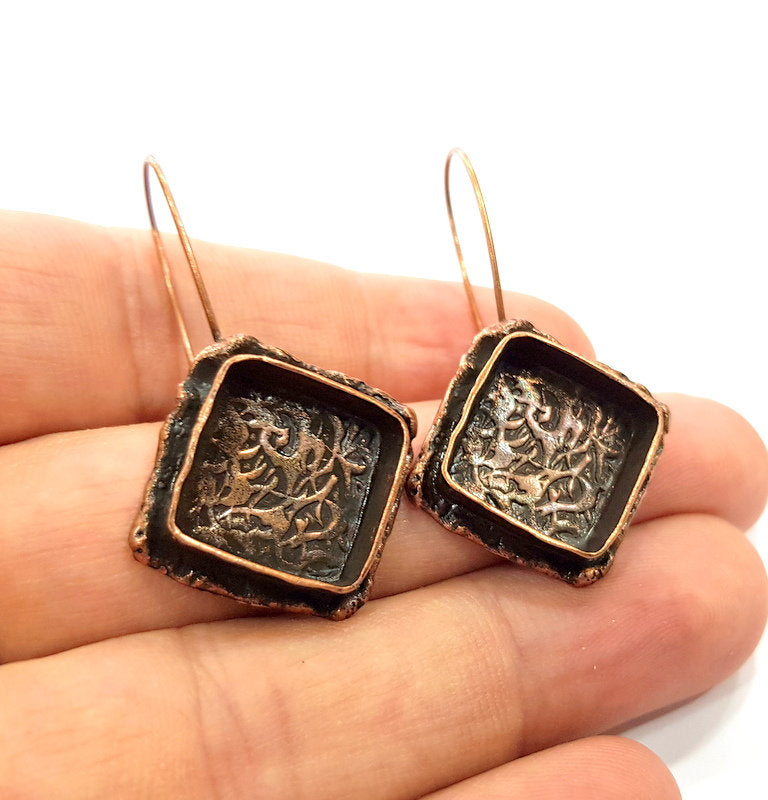 Earring Blank Base Settings Copper Resin Blank Cabochon Base inlay Blank Mountings Antique Copper Plated Brass (15mm blank) 1 Set  G14827