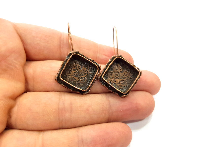 Earring Blank Base Settings Copper Resin Blank Cabochon Base inlay Blank Mountings Antique Copper Plated Brass (15mm blank) 1 Set  G14827