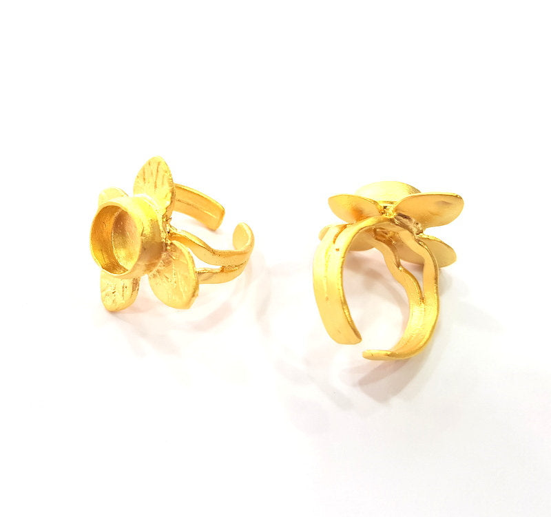 Gold Ring Settings Blank inlay Ring Mosaic Ring Bezel Base Cabochon Mountings Adjustable (10mm blank ) Gold Plated Brass G14833