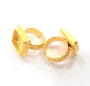 Gold Ring Settings Blank inlay Ring Mosaic Ring Bezel Base Cabochon Mountings Adjustable (15mm blank ) Gold Plated Brass G14835