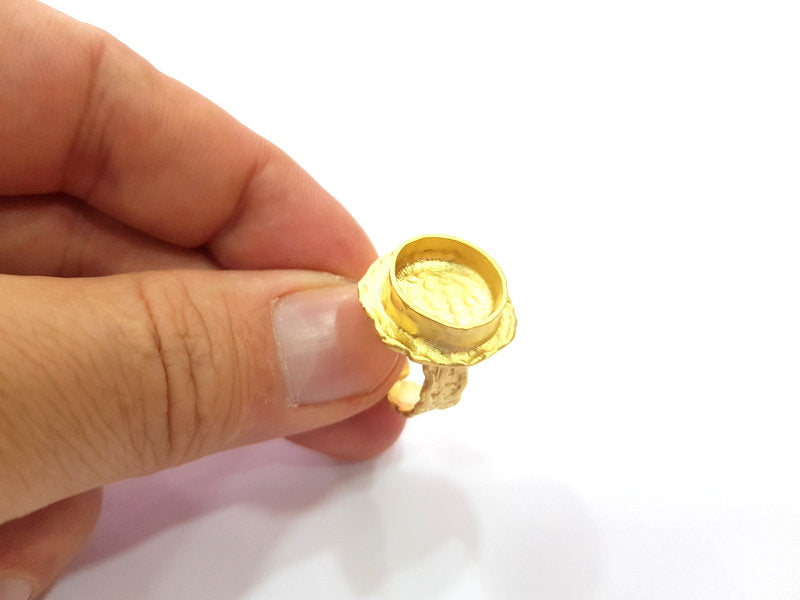 Gold Ring Settings Blank inlay Ring Mosaic Ring Bezel Base Cabochon Mountings Adjustable (14mm blank ) Gold Plated Brass G14836