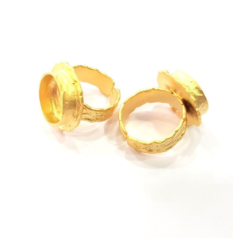 Gold Ring Settings Blank inlay Ring Mosaic Ring Bezel Base Cabochon Mountings Adjustable (14mm blank ) Gold Plated Brass G14836