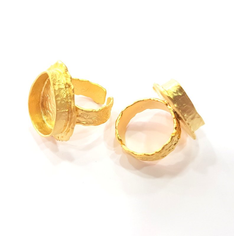 Gold Ring Settings Blank inlay Ring Mosaic Ring Bezel Base Cabochon Mountings Adjustable (20x14mm blank ) Gold Plated Brass G14837