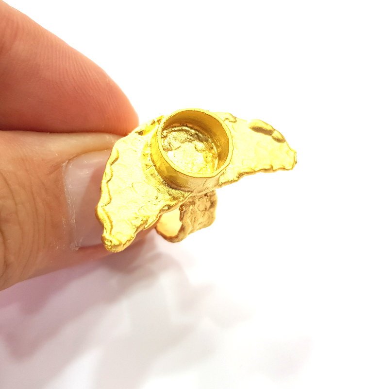 Gold Ring Settings Blank inlay Ring Mosaic Ring Bezel Base Cabochon Mountings Adjustable (10mm blank ) Gold Plated Brass G14838