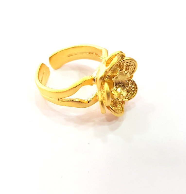 Gold Ring Settings Blank inlay Ring Mosaic Ring Bezel Base Cabochon Mountings Adjustable (6mm blank ) Gold Plated Brass G14839