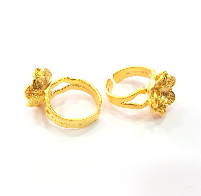 Gold Ring Settings Blank inlay Ring Mosaic Ring Bezel Base Cabochon Mountings Adjustable (6mm blank ) Gold Plated Brass G14839