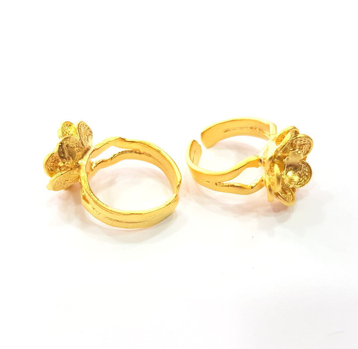 Gold Ring Settings Blank inlay Ring Mosaic Ring Bezel Base Cabochon Mountings Adjustable (6mm blank ) Gold Plated Brass G14839