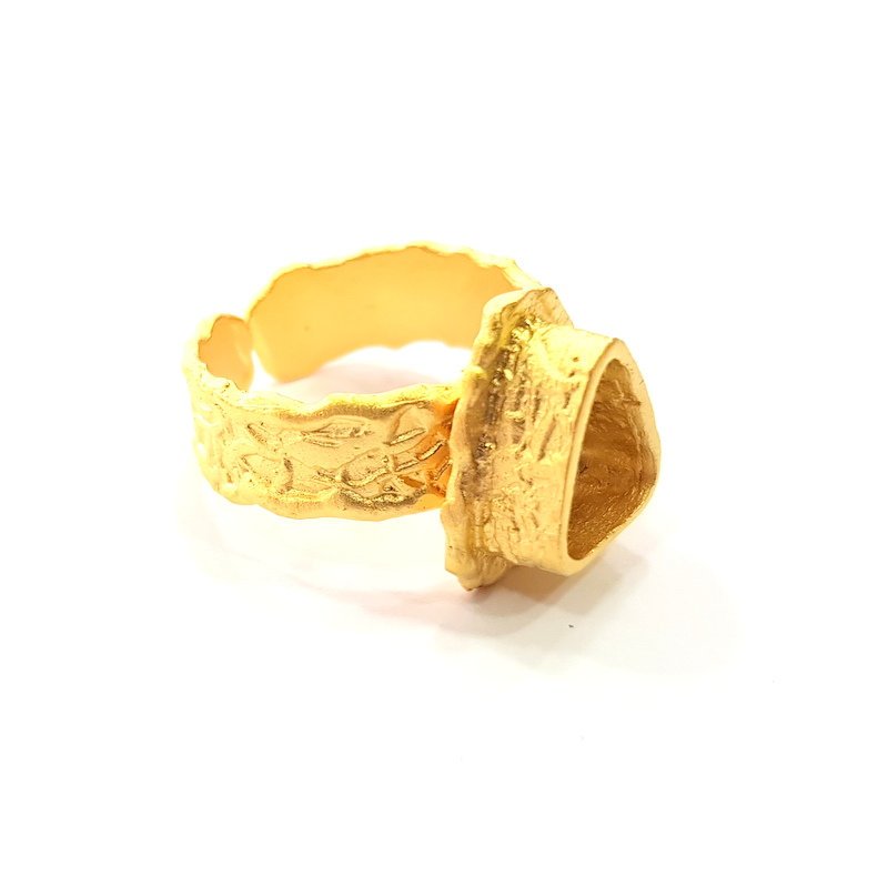 Gold Ring Settings Blank inlay Ring Mosaic Ring Bezel Base Cabochon Mountings Adjustable (9x7mm blank ) Gold Plated Brass G14840