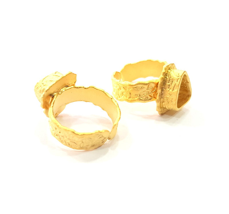Gold Ring Settings Blank inlay Ring Mosaic Ring Bezel Base Cabochon Mountings Adjustable (9x7mm blank ) Gold Plated Brass G14840