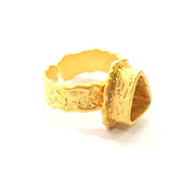 Gold Ring Settings Blank inlay Ring Mosaic Ring Bezel Base Cabochon Mountings Adjustable (9x7mm blank ) Gold Plated Brass G14840