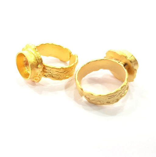 Gold Ring Settings Blank inlay Ring Mosaic Ring Bezel Base Cabochon Mountings Adjustable (10mm blank ) Gold Plated Brass G14842