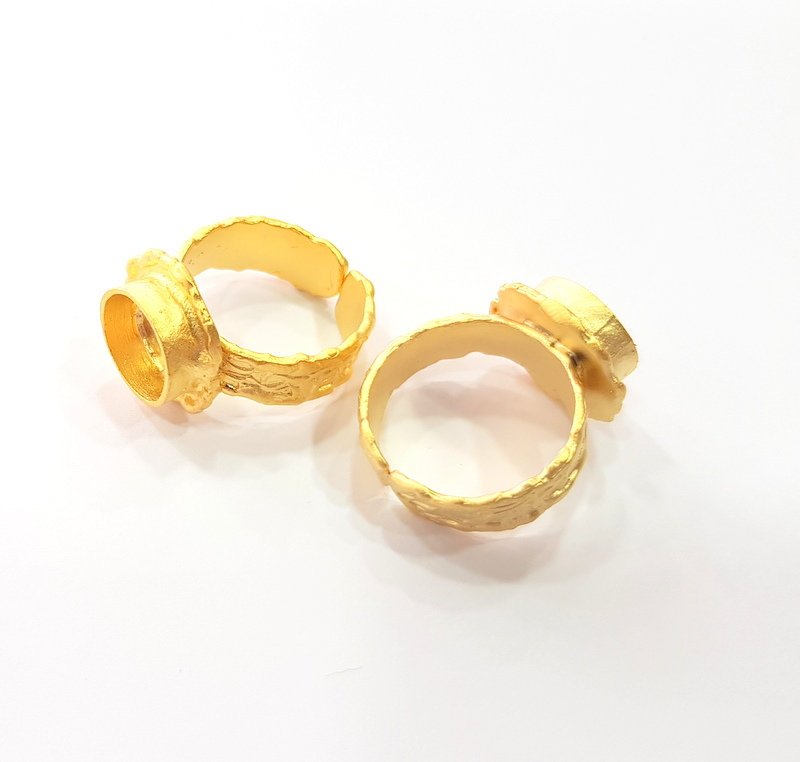Gold Ring Settings Blank inlay Ring Mosaic Ring Bezel Base Cabochon Mountings Adjustable (10mm blank ) Gold Plated Brass G14842