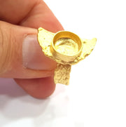Gold Ring Settings Blank inlay Ring Mosaic Ring Bezel Base Cabochon Mountings Adjustable (10mm blank ) Gold Plated Brass G14843