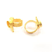 Gold Ring Settings Blank inlay Ring Mosaic Ring Bezel Base Cabochon Mountings Adjustable (10mm blank ) Gold Plated Brass G14843
