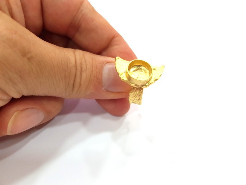 Gold Ring Settings Blank inlay Ring Mosaic Ring Bezel Base Cabochon Mountings Adjustable (10mm blank ) Gold Plated Brass G14843