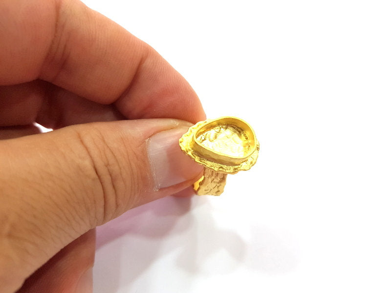 Gold Ring Settings Blank inlay Ring Mosaic Ring Bezel Base Cabochon Mountings Adjustable (14x10mm blank ) Gold Plated Brass G14848