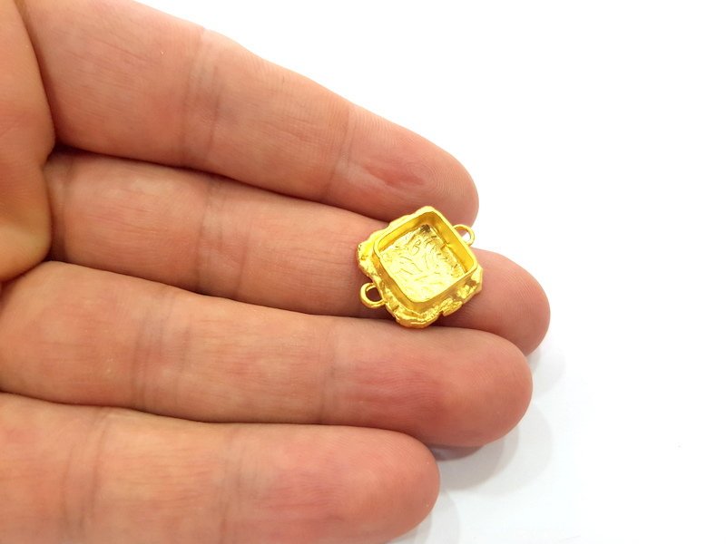 Gold Pendant Blank Connector Mosaic Base inlay Blank Necklace Blank Resin Blank Mountings Gold Plated Brass ( 10mm blank ) G14845