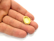 Gold Pendant Blank Connector Mosaic Base inlay Blank Necklace Blank Resin Blank Mountings Gold Plated Brass ( 14x10mm blank ) G14844